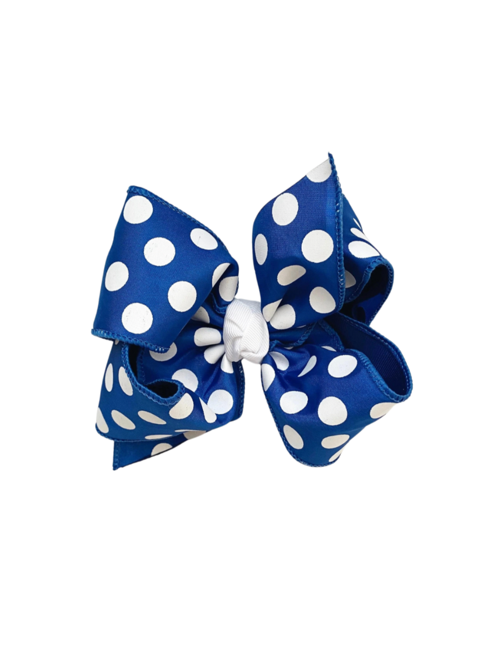 Grosgrain Double Knot Bow | Royal Blue + White Polka Dots