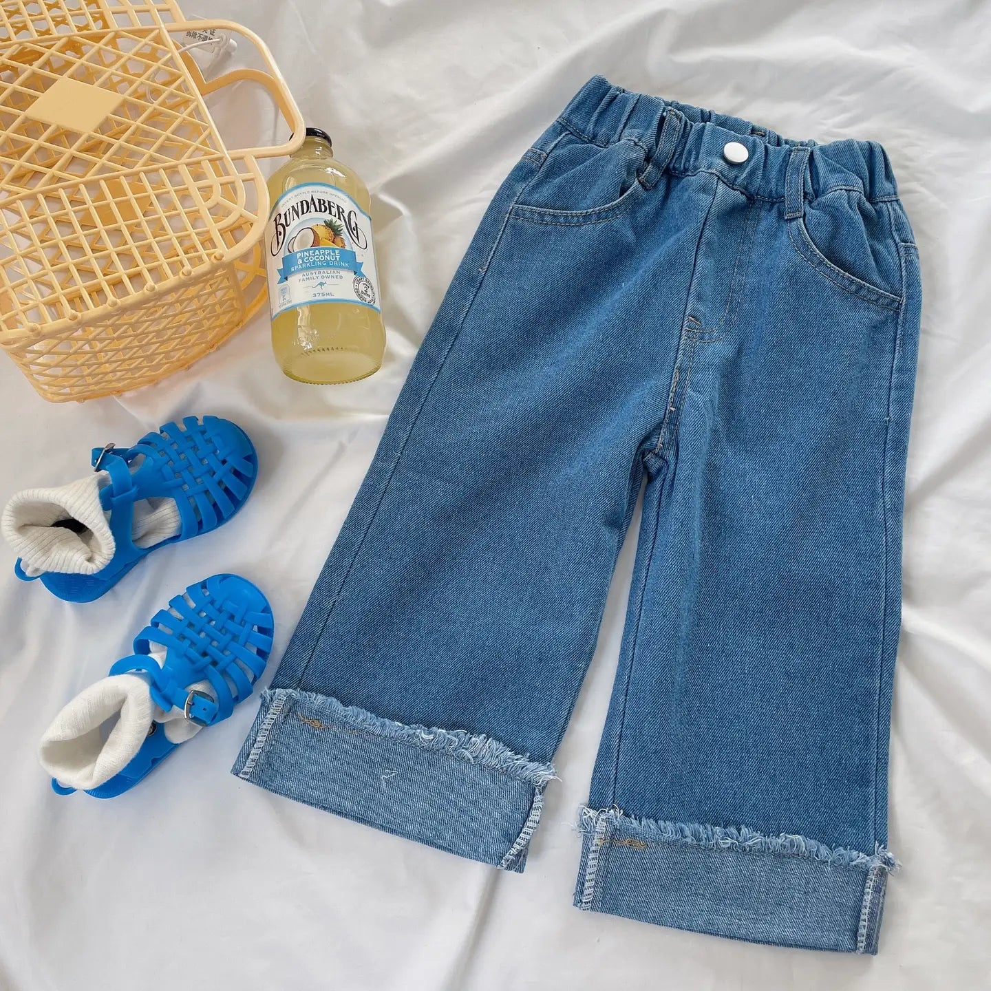 Toddler/Kids Cuffed Wide-Leg Pull On Jeans