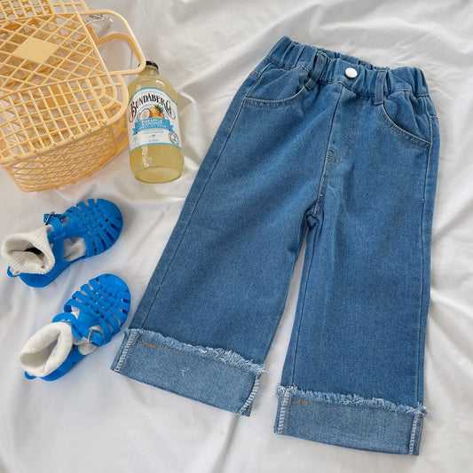 Toddler/Kids Cuffed Wide-Leg Pull On Jeans