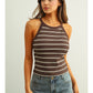 High Neck Striped Tank | Built in Bra