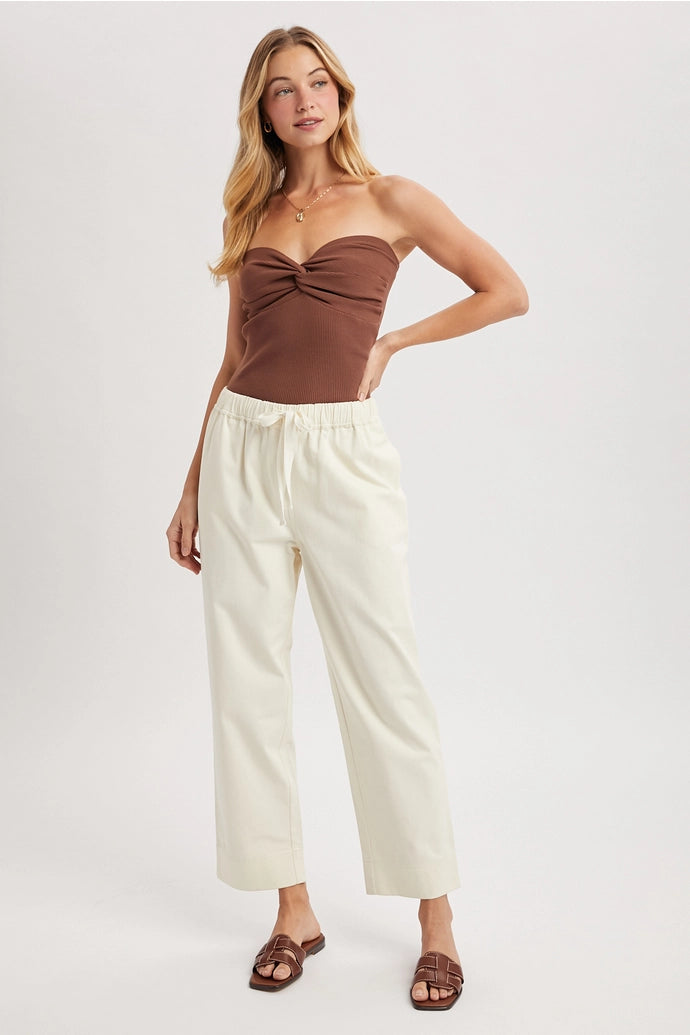 Ivory Cotton Drawstring Pants