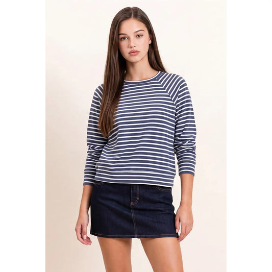 Striped Waffle Knit Raglan Top