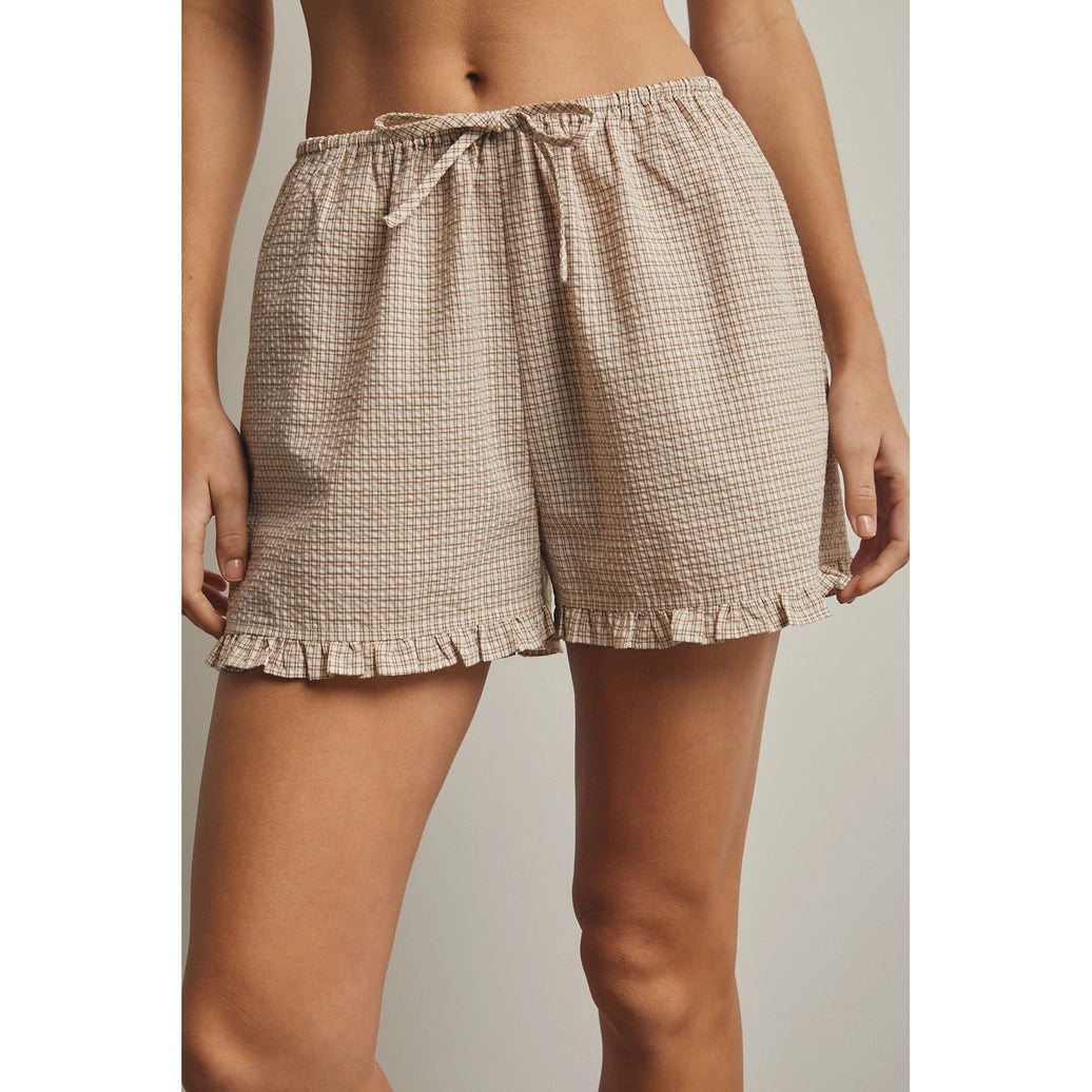 Plaid Ruffle Shorts - Camel