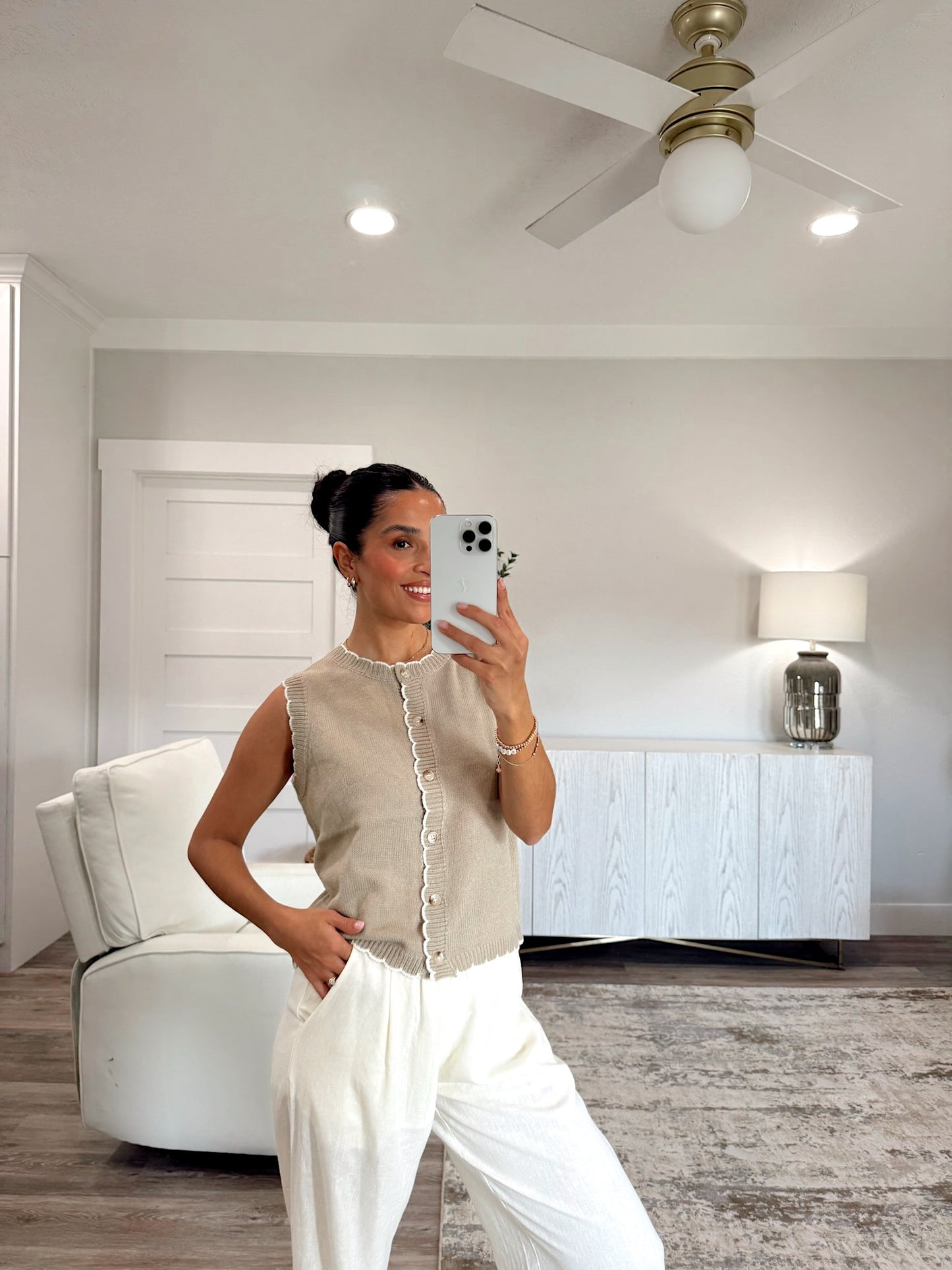 Taupe Scalloped Sweater Vest