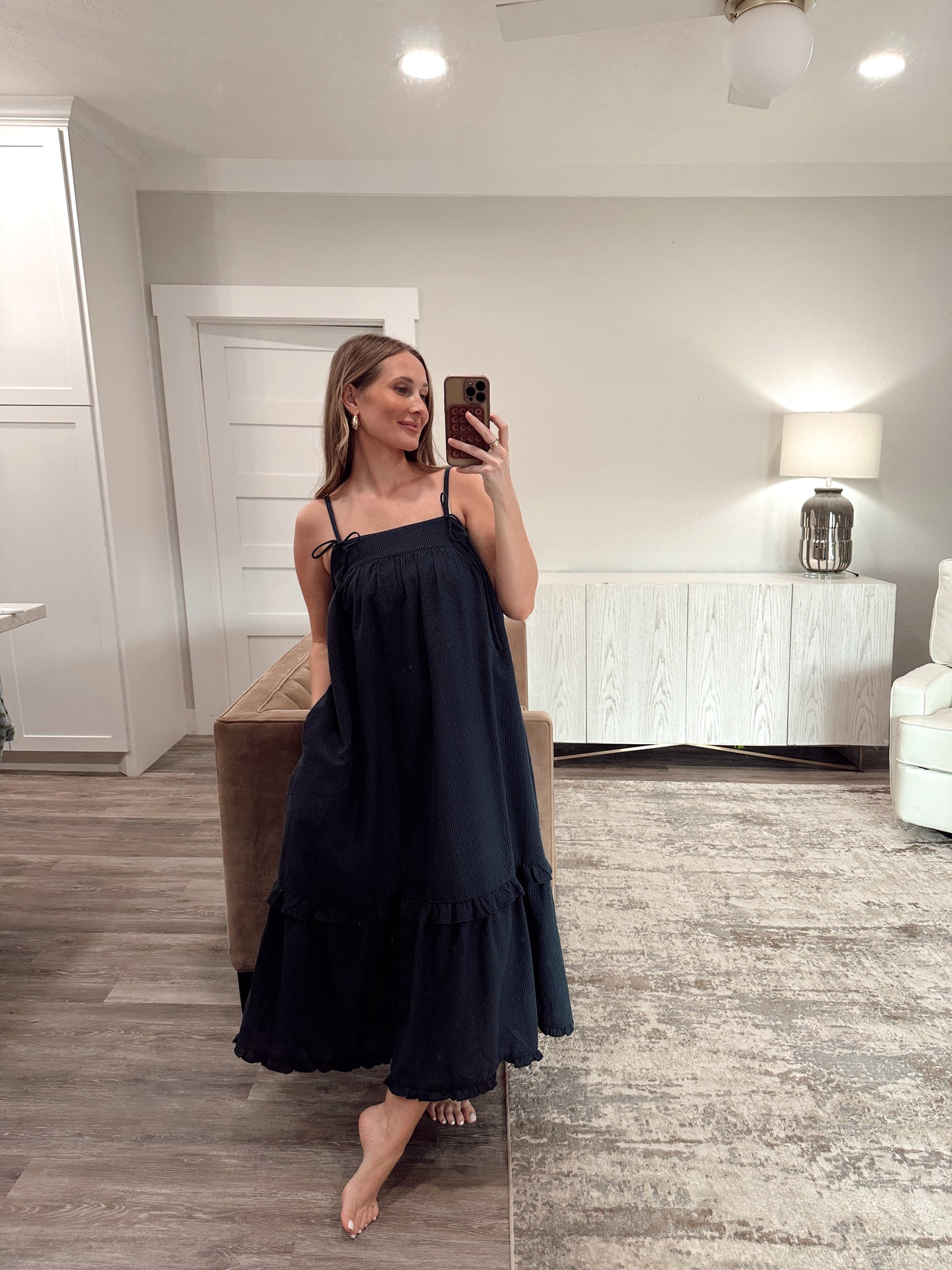 Gingham Ruffle Maxi Dress - Midnight