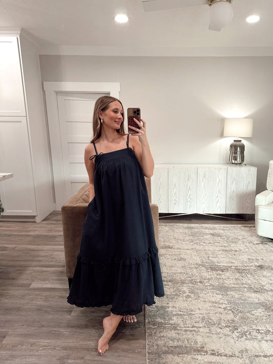 Gingham Ruffle Maxi Dress - Midnight