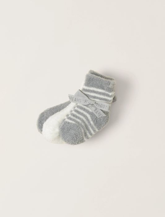 Barefoot Dreams CozyChic Three Pack Infant Sock Set - Moonbeam/Pearl