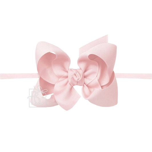 Elastic Headband w/ Signature Grosgrain Bow | Light Pink