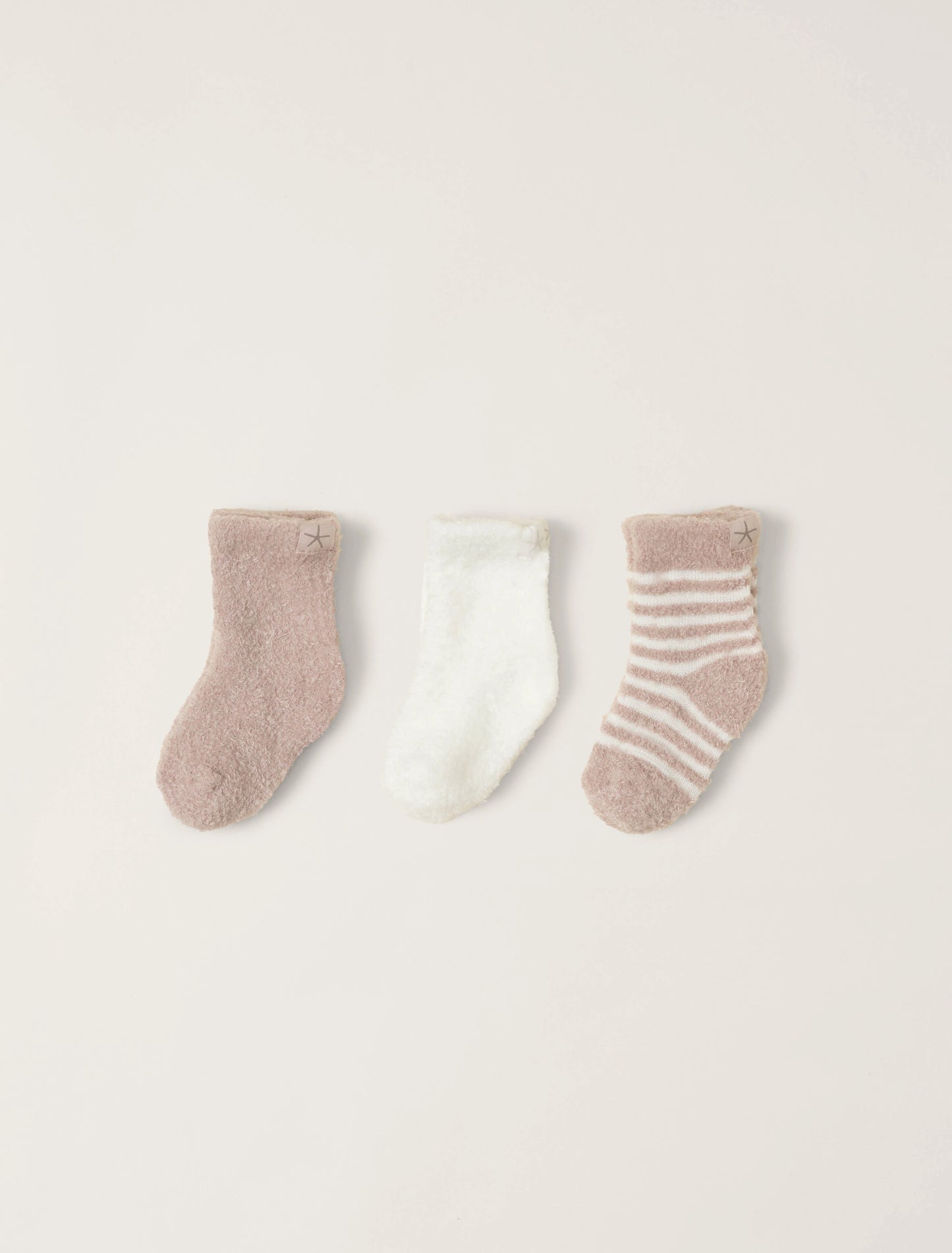 Barefoot Dreams CozyChic Three Pack Infant Sock Set - Faded Rose/Pearl