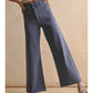 Dusty Navy Straight Wide Leg Denim Pants