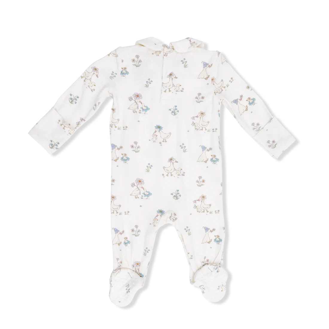 Angel Dear Smocked Peter Pan Snap Footie | Flower Ducklings