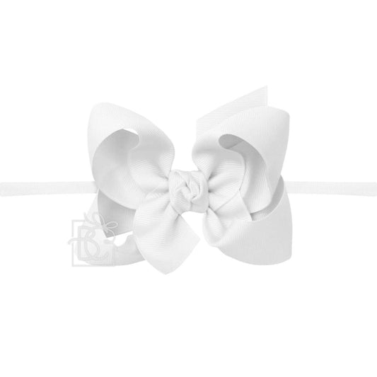 Elastic Headband w/ Signature Grosgrain Bow | White