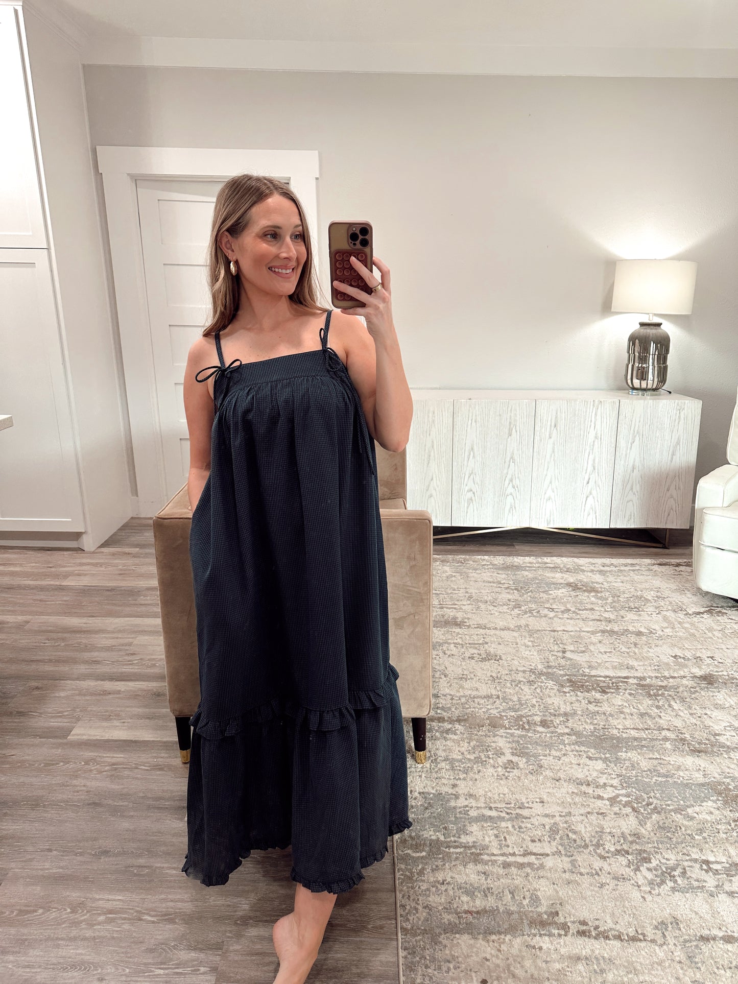 Gingham Ruffle Maxi Dress - Midnight