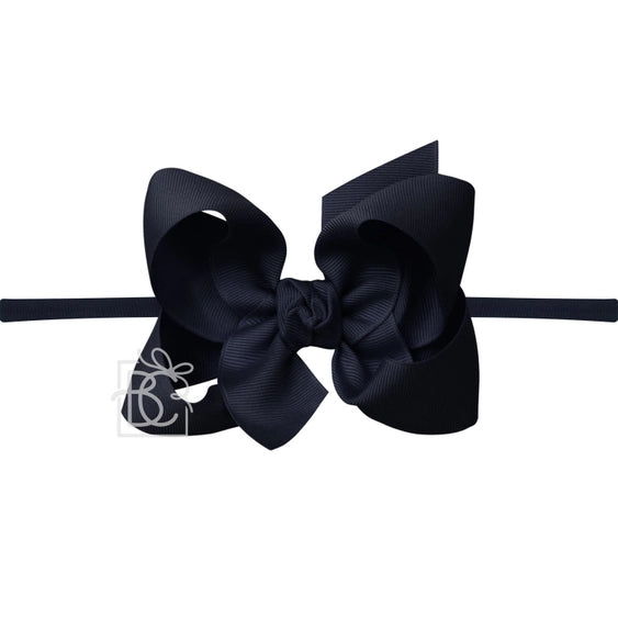 Elastic Headband w/ Signature Grosgrain Bow | Dark Navy