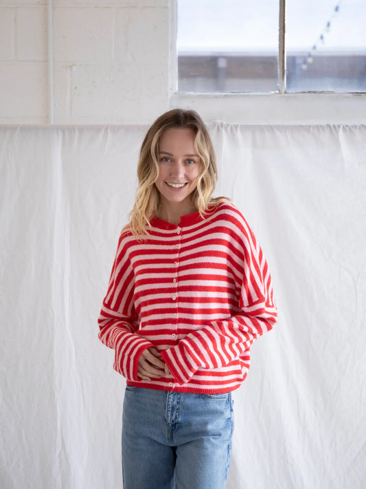 Piper Striped Cardigan - Pink/Red