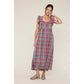 Rainbow Plaid Ruffle Sleeve Midi Dress