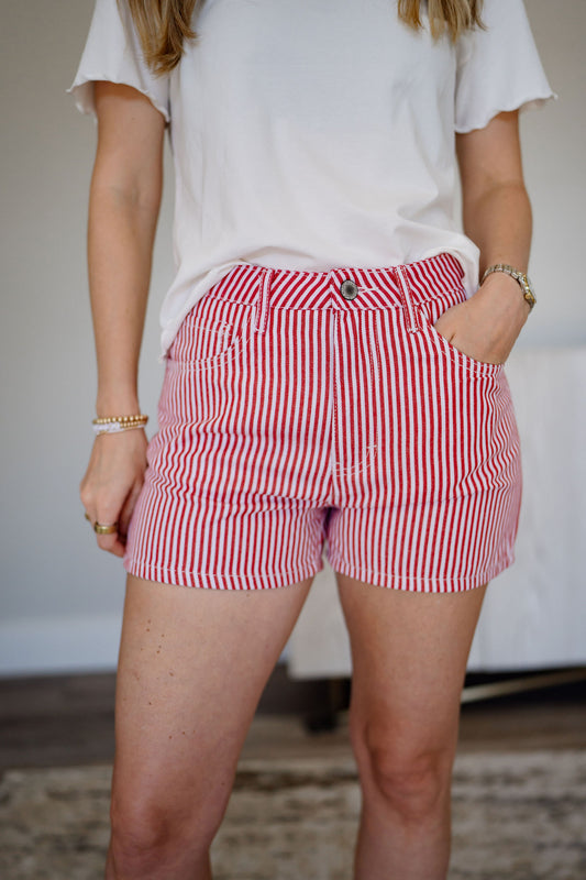 Striped Denim Shorts