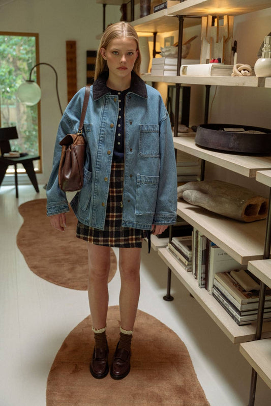 Corduroy Collar Denim Utility Jacket