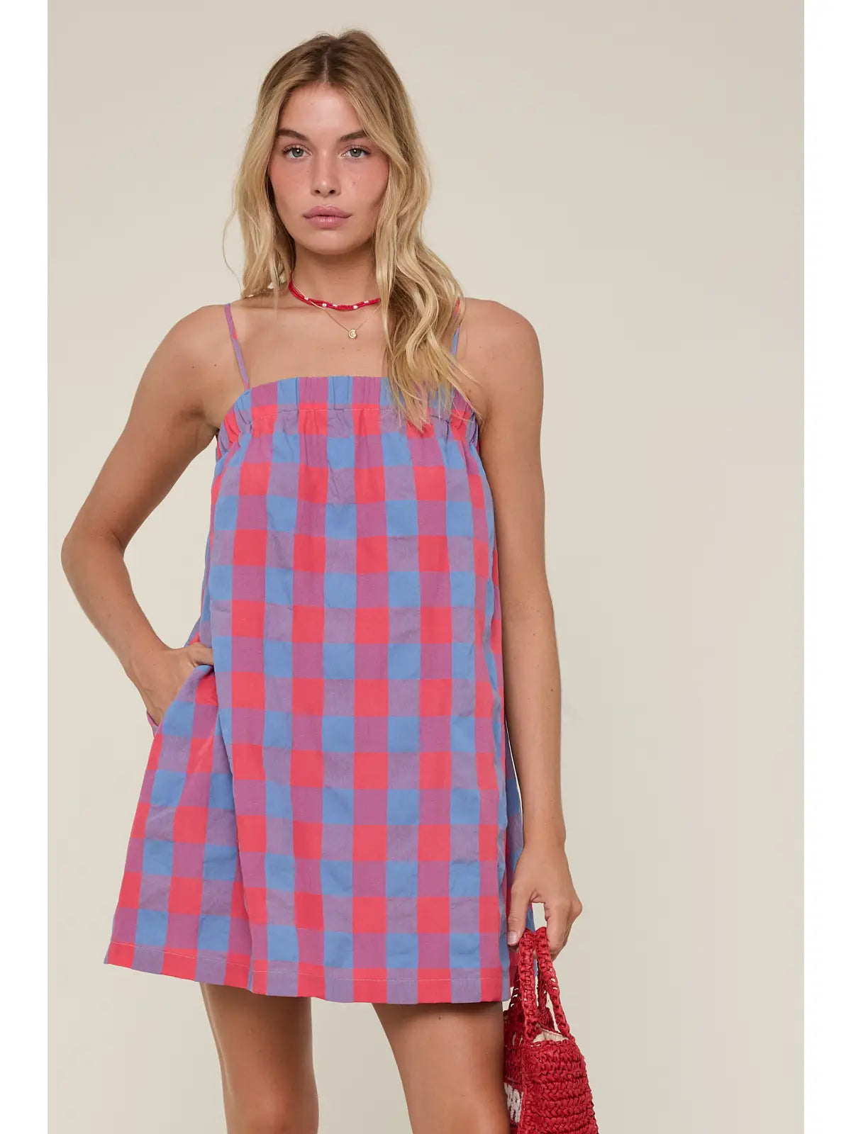 Cherry/Blue Plaid Cami Mini Dress