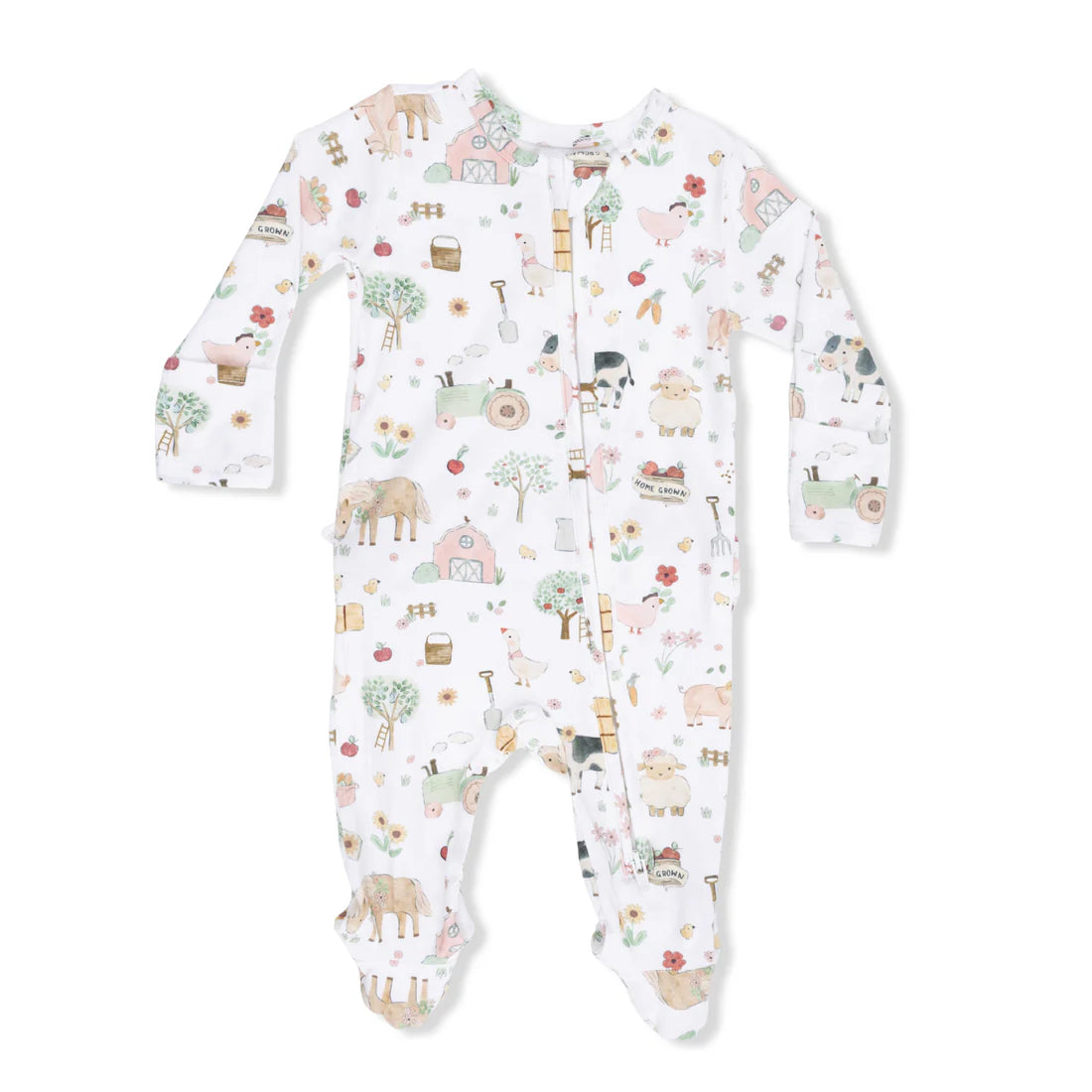 Angel Dear 2-Way Ruffle Back Zipper Footie | Cute Farm Animals Pink