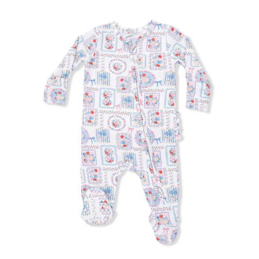 Angel Dear 2-Way Ruffle Back Zipper Footie | Julep's Floral Patchwork