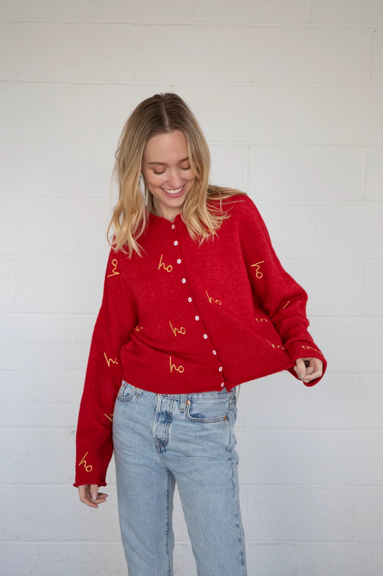 Piper Holiday Cardigan - Red/Gold