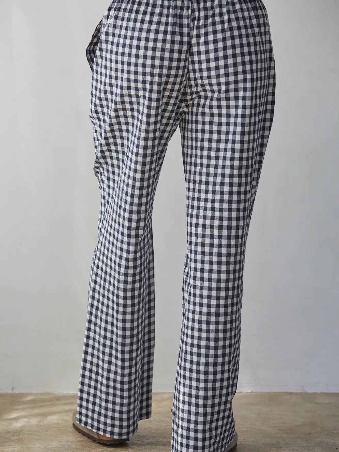 Navy Cotton Gingham Wide Leg Pants