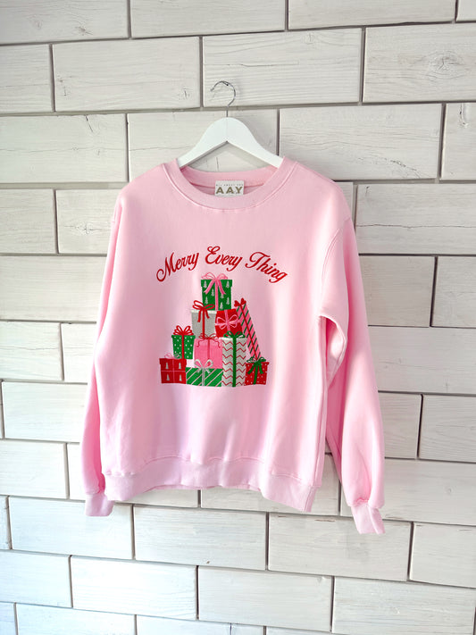 Merry Everything Embroidered Sweatshirt - Pink