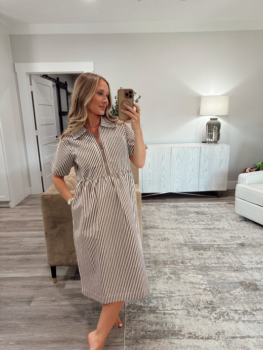 Choco/Cream Striped Midi Dress