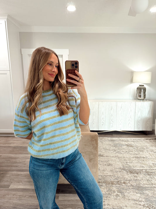 Soft-Touch Striped Sweater - Sky/Avocado