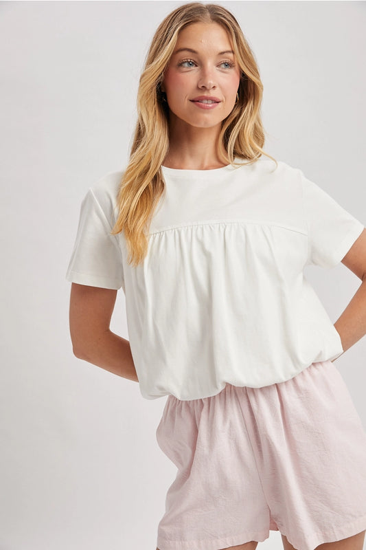 Bubble Hem Cotton Top - Off White
