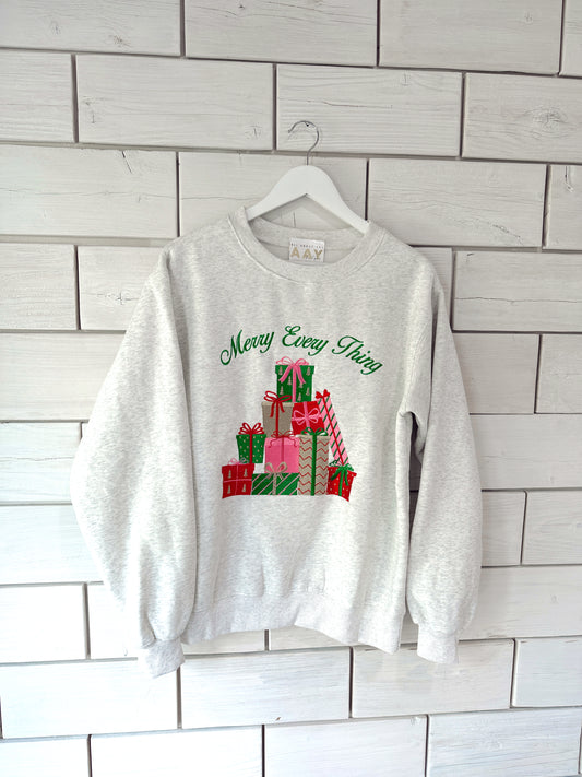 Merry Everything Embroidered Sweatshirt - Heather Grey