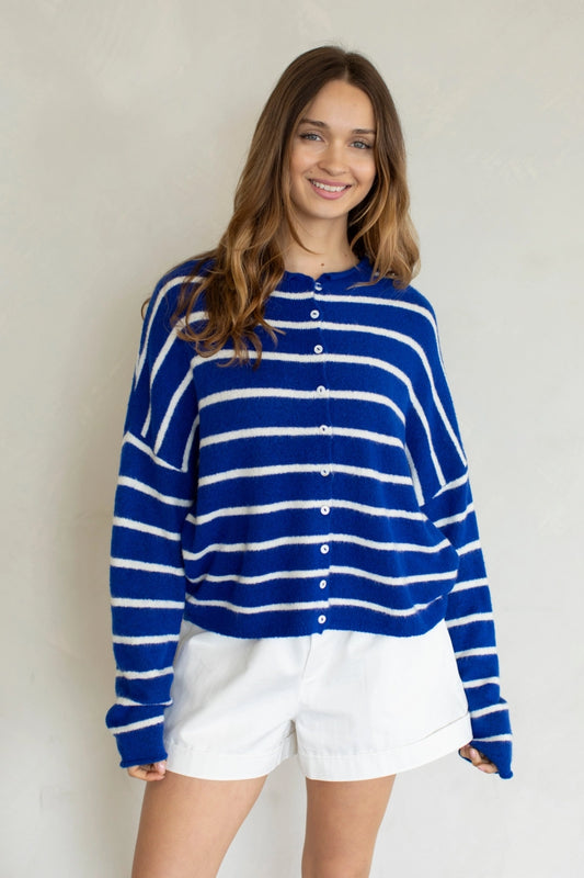 Cabana Striped Piper Cardigan - Royal Blue
