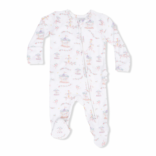 Angel Dear 2-Way Ruffle Back Zipper Footie | Carousel with Bows