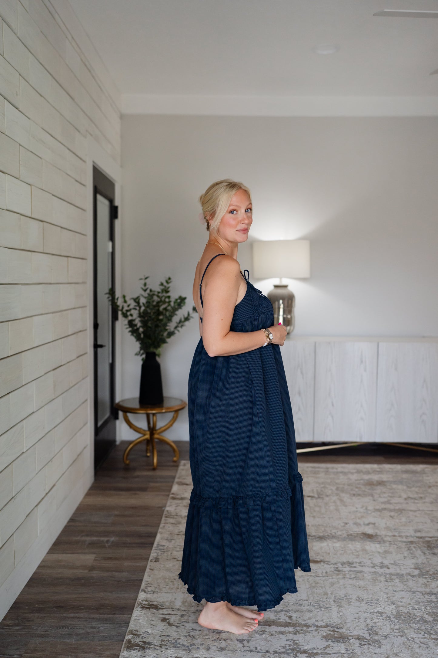 Gingham Ruffle Maxi Dress - Midnight