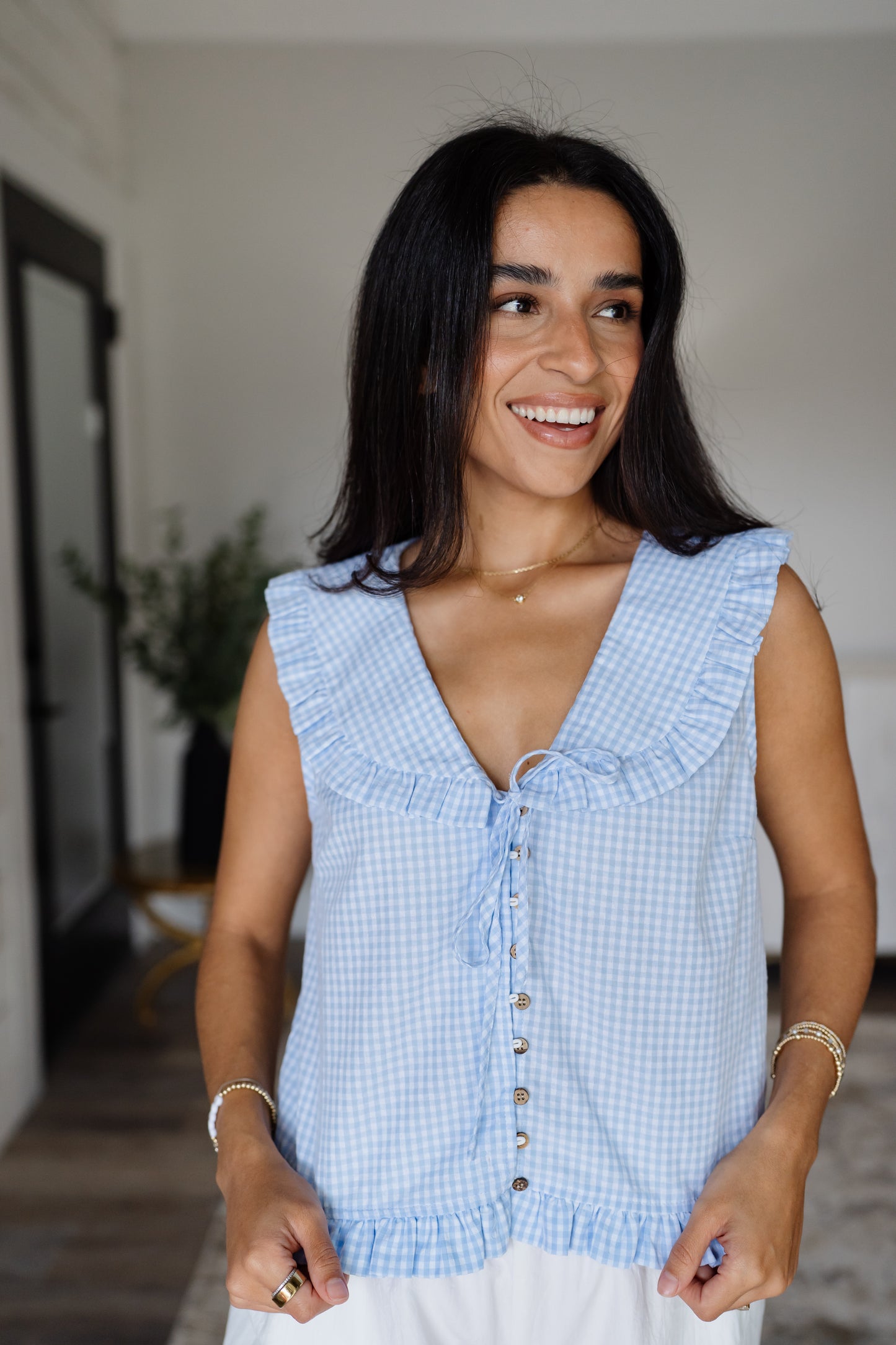 Ruffled Collar Plaid Blouse