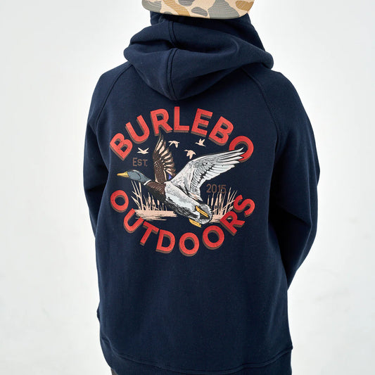 Boys Burlebo Fleece Hoodie - Old School Duck Hunt | Navy