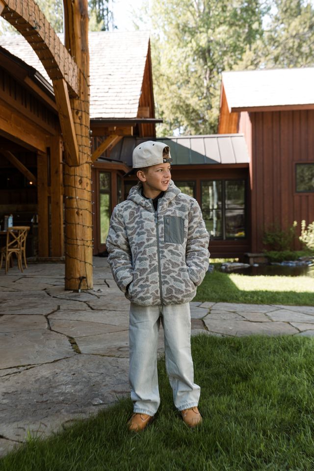 Boys Burlebo Mountain Fleece Hoodie Jacket - Classic Deer Camo