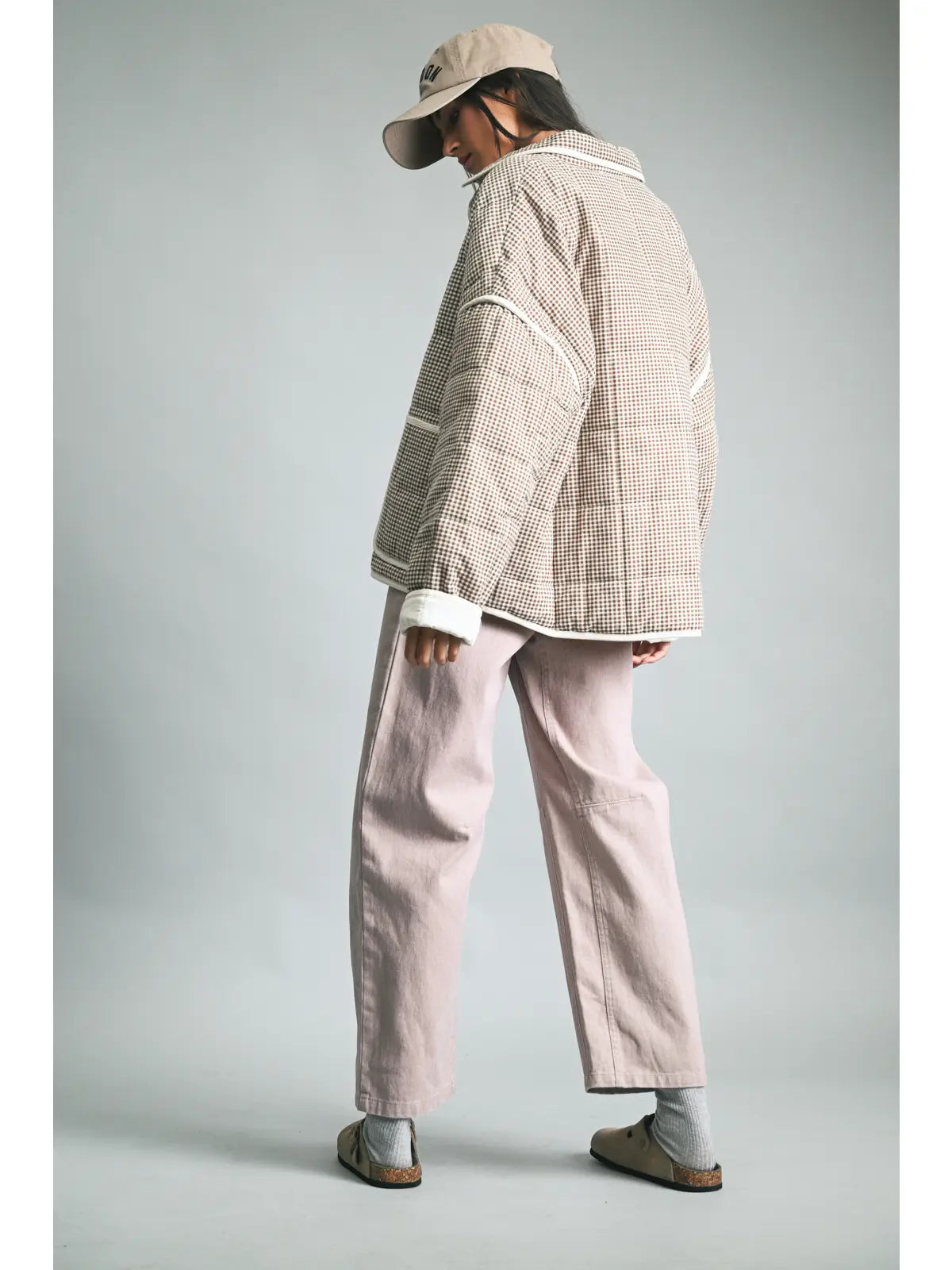 Gingham Piping Jacket - Mocha/Cream