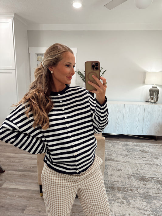 Piper Striped Cardigan - Navy/Ivory