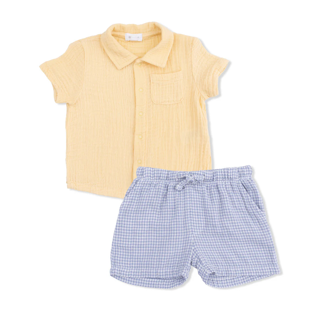 Angel Dear Polo Button Up w/ Shorts | Micro Gingham Blue Blizzard