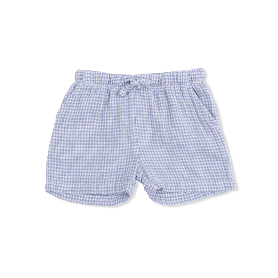 Angel Dear Polo Button Up w/ Shorts | Micro Gingham Blue Blizzard