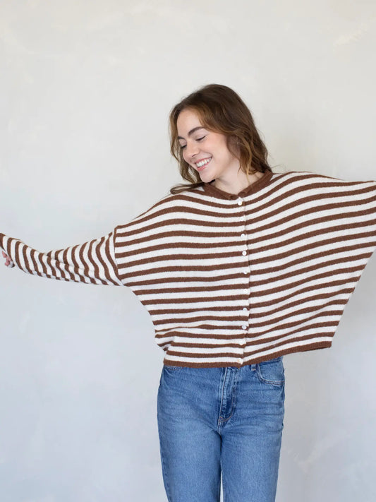 Piper Striped Cardigan - Brown/Ivory