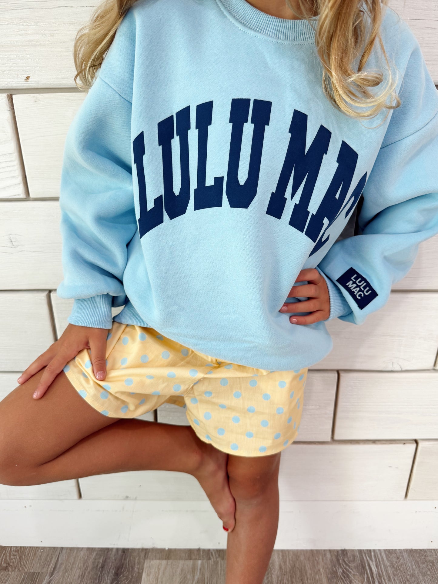 LULU MAC | Butter/Light Blue Small Polka Dot Shorts