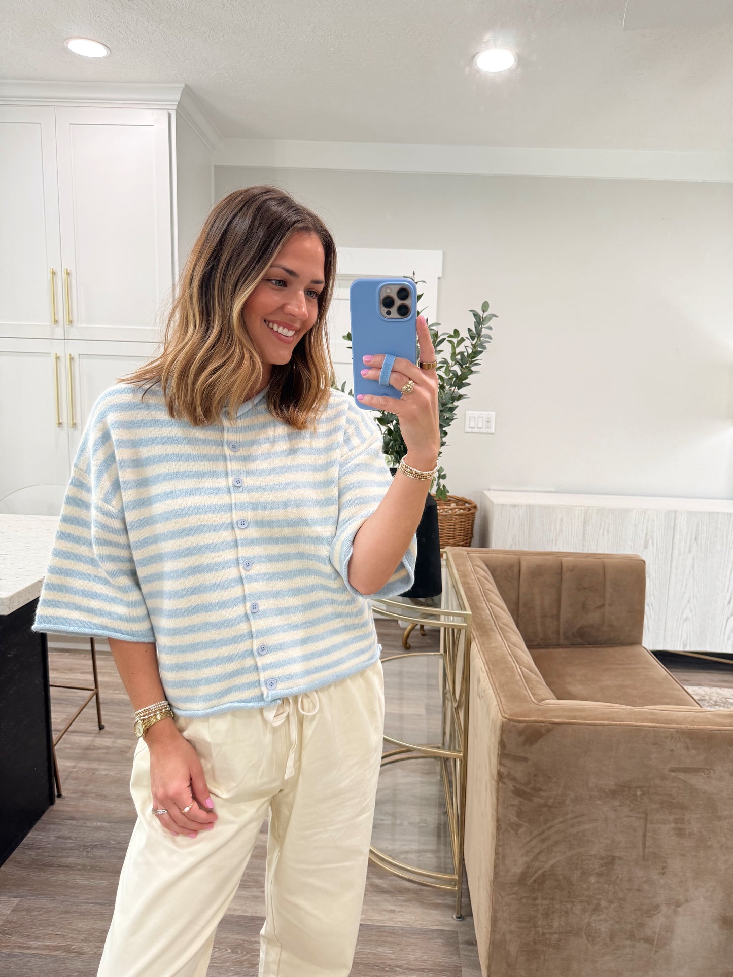 Mada Striped Quarter Sleeve Cardigan