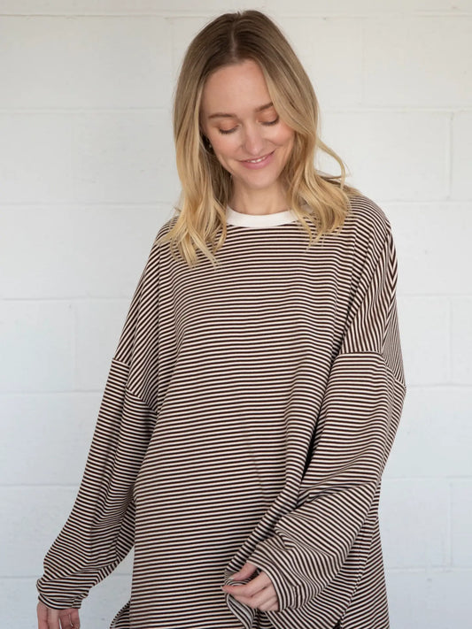 Dani Striped Oversized Top - Brown