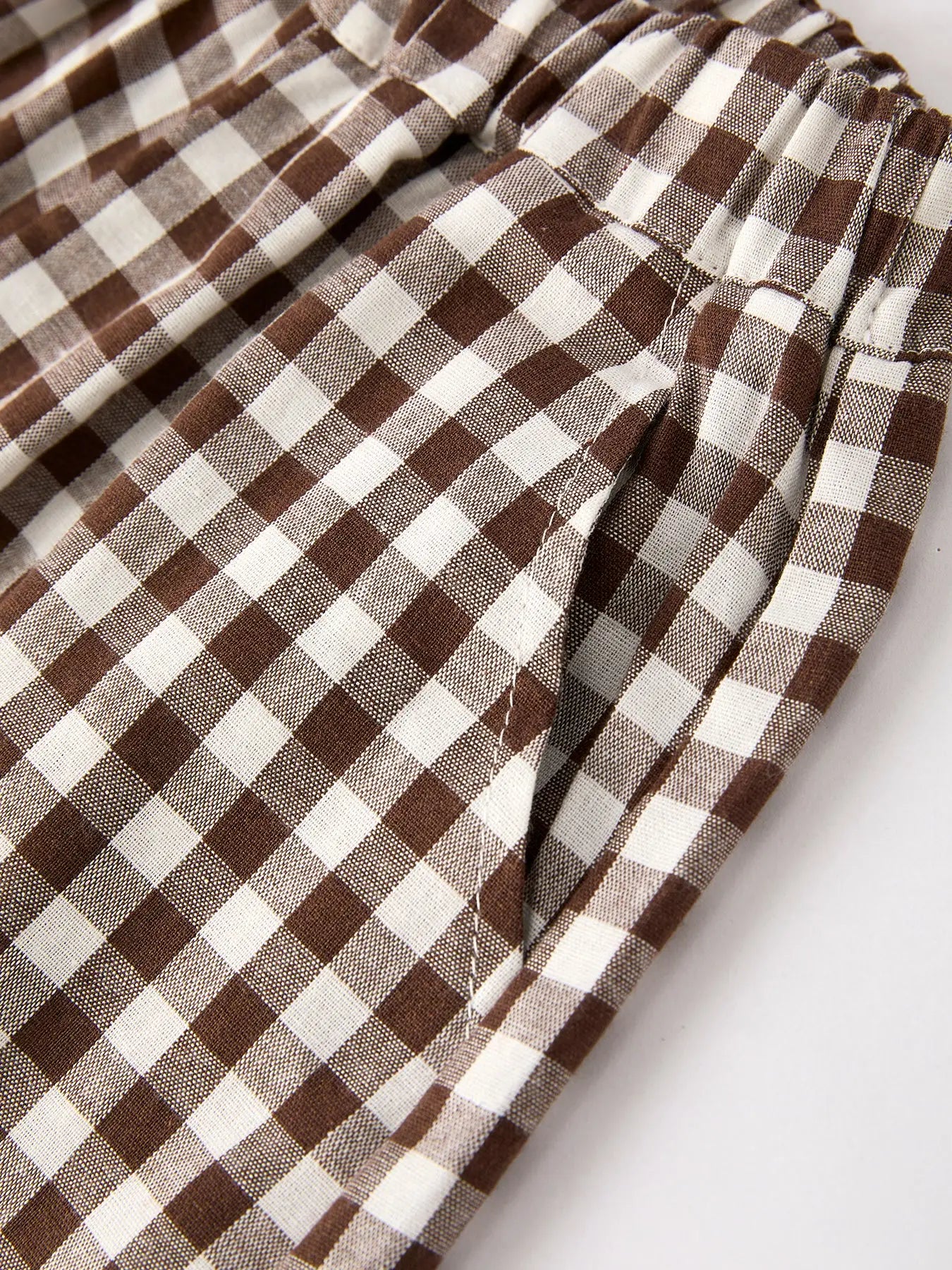 Coffee Color Plaid Top + Pant Set