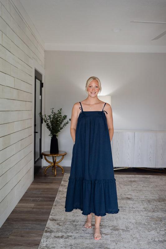 Gingham Ruffle Maxi Dress - Midnight