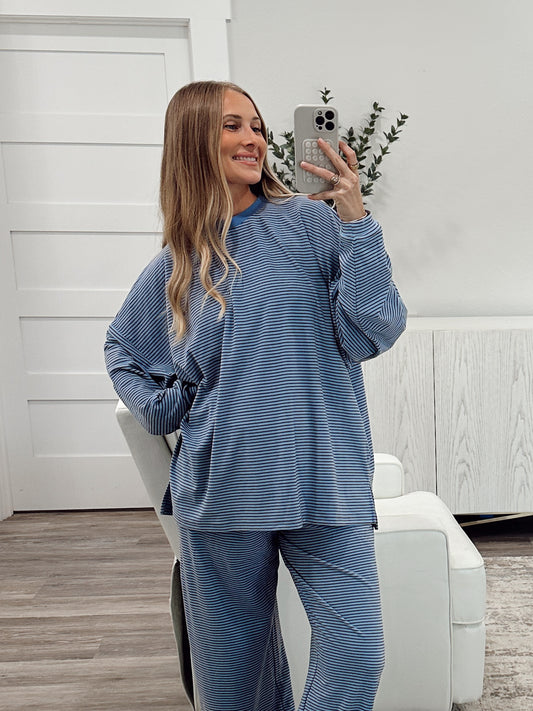 Dani Striped Oversized Top - Blue