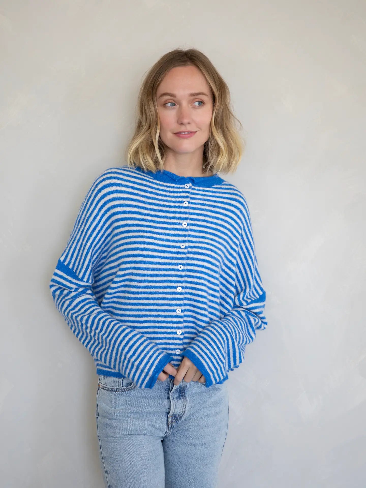 Piper Cardigan - Blue Mini Stripes